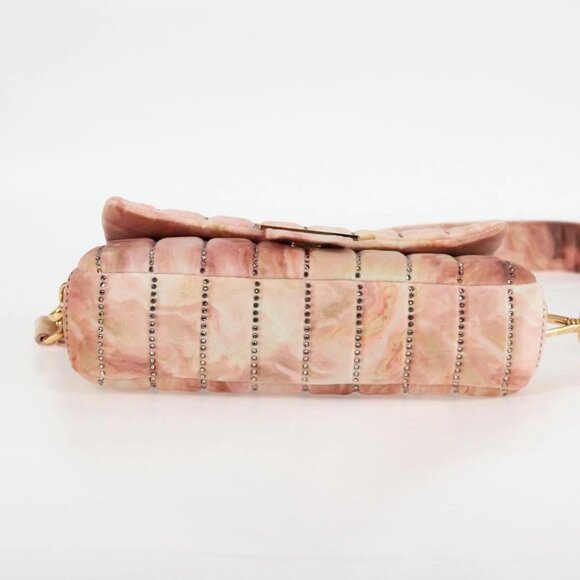 FENDI Holiday Edition Mamma Baguette Bag Velor 2way Pink Gold Auth 132928M - Picture 7 of 16